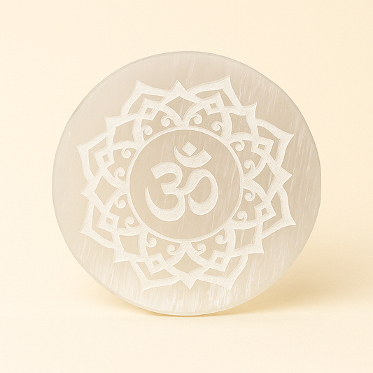 Selenite Plate with Om Mandala Design